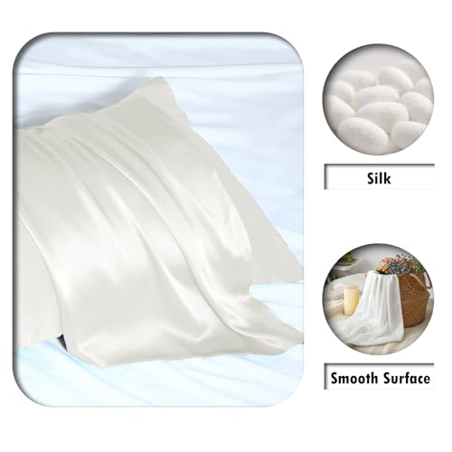 Mulberry Silk Pillow Cases 2 Pack King Size Ivory - Soft & Cool Sleep Set
