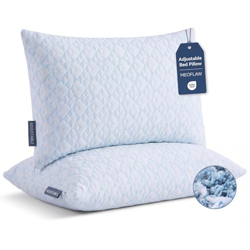 Meoflaw Queen Size Adjustable Memory Foam Pillow Set of 2 - Removable Washable Cover, Medium Firm for Back Side & Stomach Sleepers