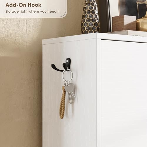 Nicetree White Shoe Cabinet with 3 Flip Drawers Narrow Shoe Organizer Modern Storage