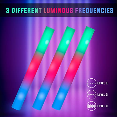 100 Pack LED Glow Sticks for Wedding & Party - Colorful Flashing Foam Light Bulbs with 3 Modes