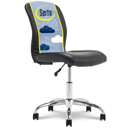 Black Serta Armless Mesh Office Desk Chair with Wheels - Ergonomic & Adjustable