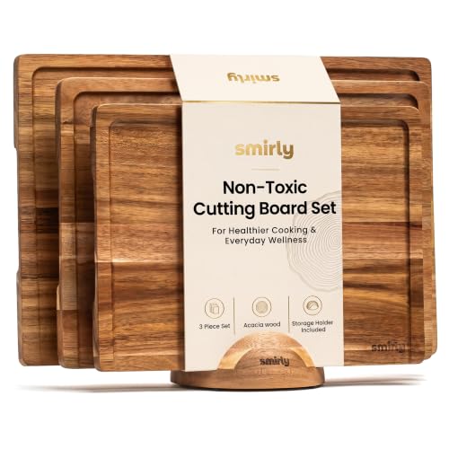 Brown 4-Piece Acacia Cutting Board Set with Stand - SMIRLY Kitchen Utensils