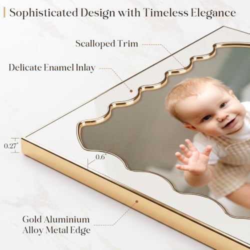 RICHFOCUS 5x7 White Enamel Picture Frame with Tempered Glass - Wavy Inner Trim