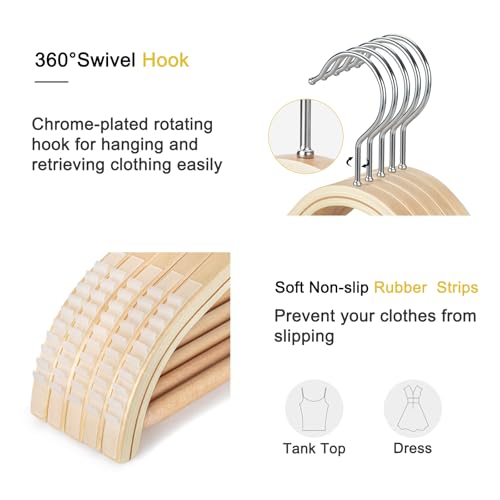30-Pack Wooden Hangers with Non-Slip Rubber Grips and Pants Bar - Lightweight Clothes Hangers