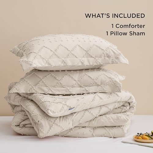 Bedsure Boho Tufted Beige Twin XL Comforter Set - Farmhouse Style Bedding