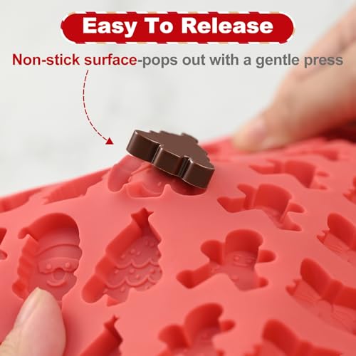 Christmas Chocolate Molds, 72 Cavities Silicone Candy Molds Santa Clause Christmas Tree Snowman Gingerbread Man Mini Gummy Silicone Mold for Chocolate, Candy, Fondant, Biscuit, Cookies, Cupcake Decor