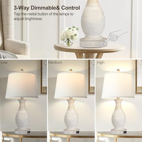 PARTPHONER Set of 2 Table Lamps with USB C+A Fast Charging Ports, 26"