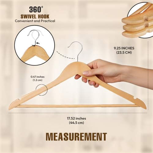 Wooden Hangers 30 Pack - Slim Suit & Closet Organizer Hangers - Natural