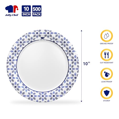 JOLLY CHEF 10 inch Disposable Paper Plates 500 Count