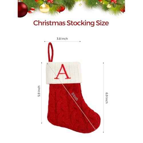 8 Inch Mini Christmas Stockings, Small Xmas Stockings with Monogram Initial, Classic Red White Xmas Decor for Mini Christmas Tree, Fireplace, Holiday Decor, Party Favors, Gift Stocking (A)
