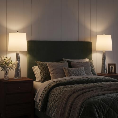 Set of 2 Modern Silver Table Lamps - 12x30.25 Inch Home Decor