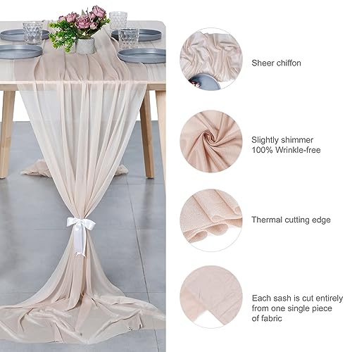 VDS 10ft Chiffon Table Runner 5pc Nude 29x120in - Sheer Shimmer Centerpiece Cloth for Weddings & Events