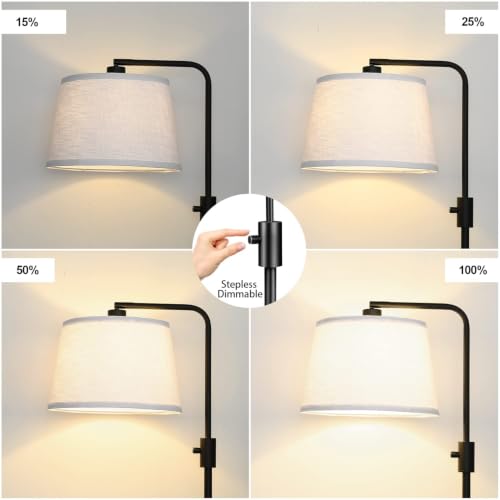 Dimmable Floor Lamp with Linen Shade - Black Matte, 1000 Lumens LED Bulb Included