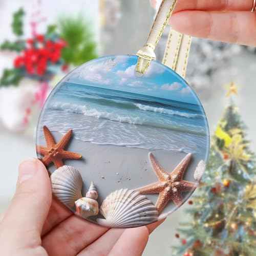 3.5" Ceramic Christmas Ornaments, Christmas Tree Ornaments, Heirloom Keepsake, Gift Exchange, Gift Idea, Bauble Present - Beach
