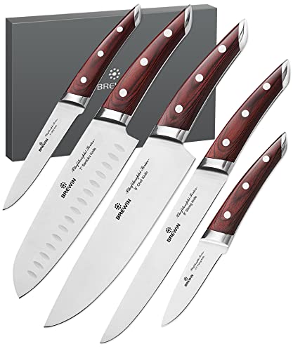 Japanese Chef Knife Set 5 Pieces with Pakkawood Handles - Ultra Sharp Kitchen Knives