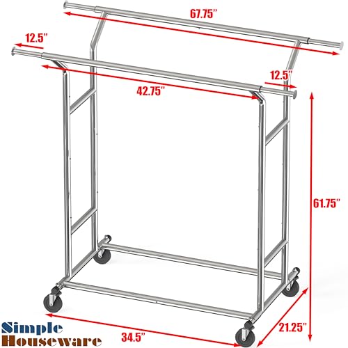 Simple Houseware Heavy Duty Double Rail Clothing Garment Rack, Chrome