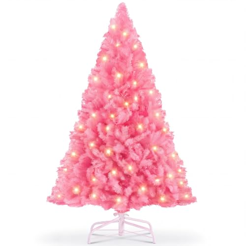 DUMOS 6 Ft Pink Pre-lit Christmas Tree - 250 LED, 8 Modes, 700 Tips