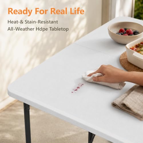 White 36-Inch Folding Table - Portable Square Plastic Event Table with Carrying Handle - Heavy Duty Indoor & Outdoor Use
