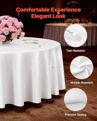 VEVOR 132-Inch White Round Tablecloths 10 Pack - Stain & Wrinkle Resistant Polyester for Weddings & Events