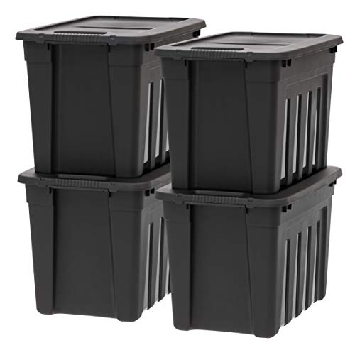 Heavy Duty Storage Totes with Lids - 20 Gal Black 4-Pack - Stackable and Secure