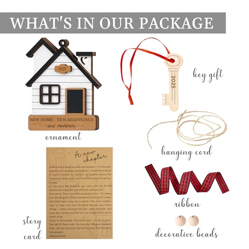 New Home Ornament 2025 with Card, Housewarming Gifts New Home Gift Ideas, House Warming Closing Gifts for Buyers, Women, Couple, First Christmas House Decor (Wood)