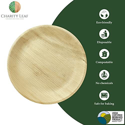 Charity Leaf 10-Inch Disposable Bamboo Plates - 50 Pieces, Eco-Friendly Dinnerware Set