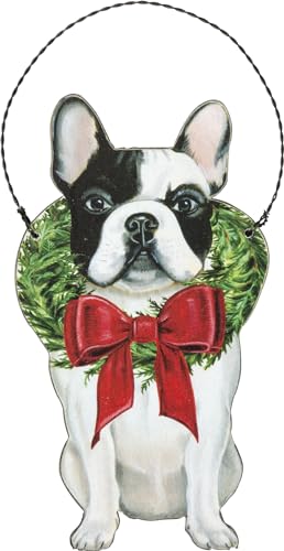 Primitives by Kathy Wooden Frenchie Christmas Ornament Holiday Decor