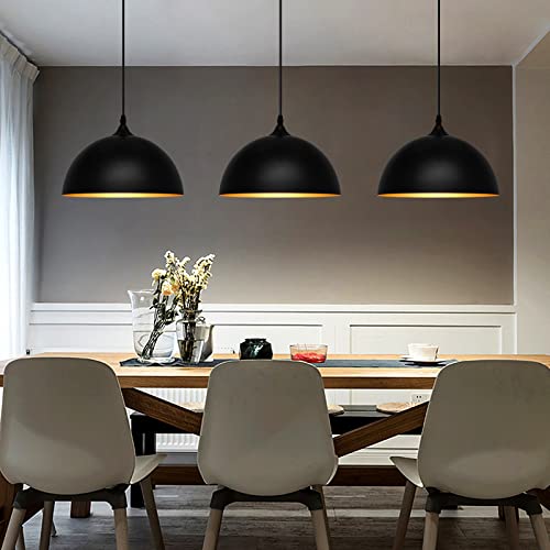 Black and Gold Industrial Pendant Lights 3 Pack - Adjustable Vintage Hanging Lamps for Kitchen Island, Bar, Dining Room