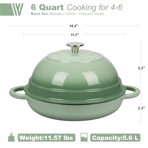 Dutch Oven Pot with Lid - 6 Quart Enamel Cast Iron for Bread & Cooking - Green