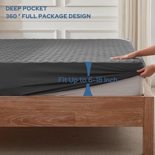 BEDLORE Waterproof King Mattress Protector Gray Deep Pocket Fit Washable
