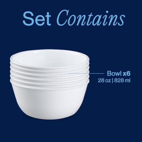 Corelle Vitrelle 28oz Soup & Cereal Bowls Set of 6 - Chip & Crack Resistant White