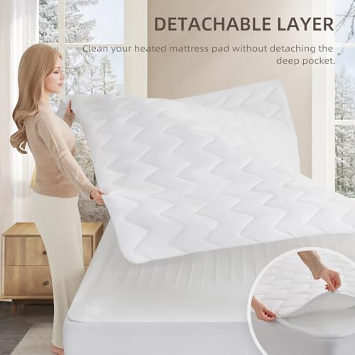 Bwarm Queen Size Multi-Zone Electric Heated Mattress Pad with Dual Controllers