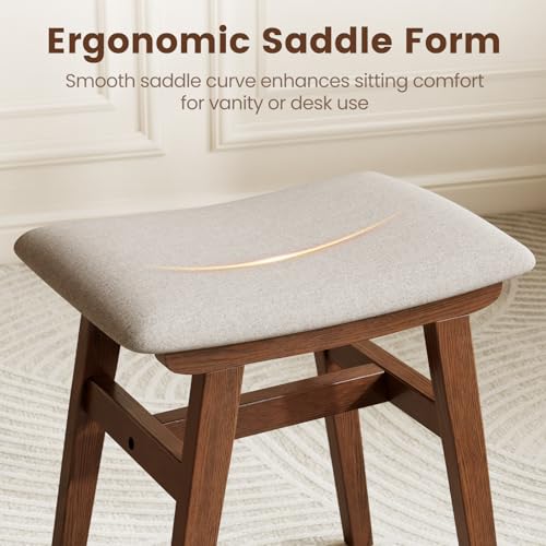 Walnut Solid Wood Vanity Stool with Padded Seat - Versatile Footrest Ottoman