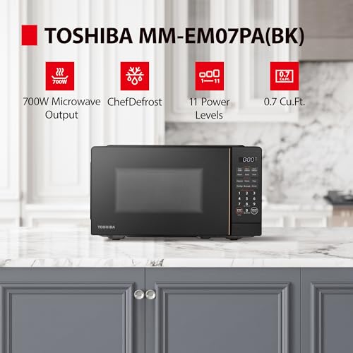 TOSHIBA 0.7 Cu Ft Countertop Microwave Oven, 700W Black with Auto Menus & Defrost