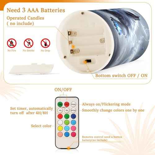 White Wolf with Glowing Blue Eyes Flameless Candles Battery Operated Color Changing LED Candles with Remote Control Timer Outdoor Indoor 2 Pack