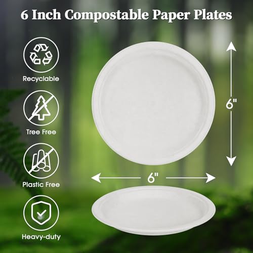 6 Inch Disposable Compostable Paper Dessert Plates - 500 Pack - White - Variation of THIS listing