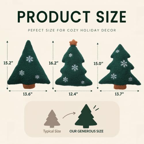 LARMOY 3 Pcs Christmas Tree Throw Pillows, 16" Cute Plush Stuffed