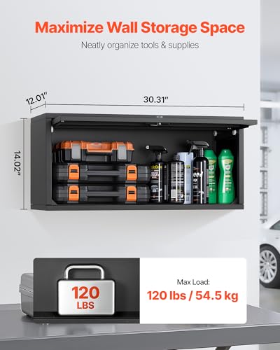 VEVOR Metal Wall Cabinet Upgrade Flip Up 14in, Floating Garage Tool Storage