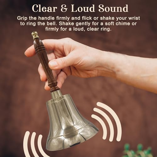 Polished Brass Hand Bell with Wood Handle 11in Heavy Solid Brass Station | THDC (Polish Variant)
