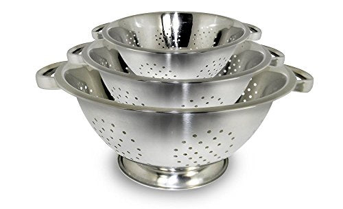ExcelSteel 3-Piece Stainless Steel Colander Set 1QT, 2.5QT & 4QT Nesting Kitchen Strainers
