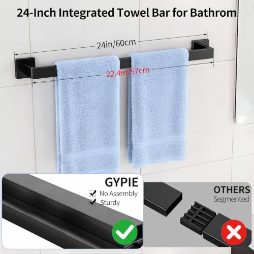 Gypie Wall-Mounted Bathroom Accessories Set - 10 Pieces, Matte Black, 24 Inch Towel Bars