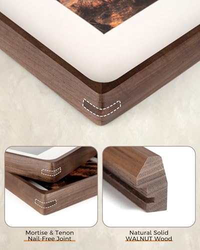 Walnut Picture Frame 24x36 - USA-Sourced Solid Wood Photo Frame with Glass & Mat - Handcrafted