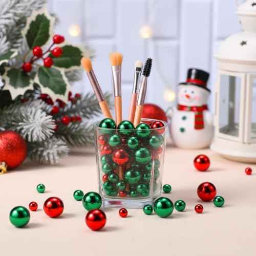 Vase Fillers Red Green No Hole Faux Pearl Beads180 Pcs, Christmas Party Decorations Centerpiece Vase Fillers, Floating Beads for VasesTable Decorations for Birthday Wedding Party 8/14/18/20mm