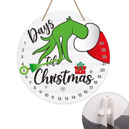 PETCEE Christmas Grinch Advent Calendar 2025 - Christmas Grinch Countdown Calendar Decorations Days Till Christmas Countdown Welcome Hanging Sign Wreath for Front Door Home Wall Indoor Outdoor Decor