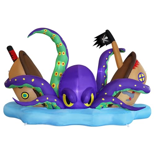 Juegoal Halloween Inflatable Giant Octopus & Haunted Pirate Ship, 7.5FT Lighted Yard Decor
