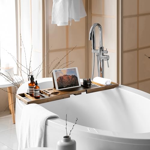Realgulf Walnut Adjustable Bamboo Bathtub Tray Caddy 28.5-40 Inches