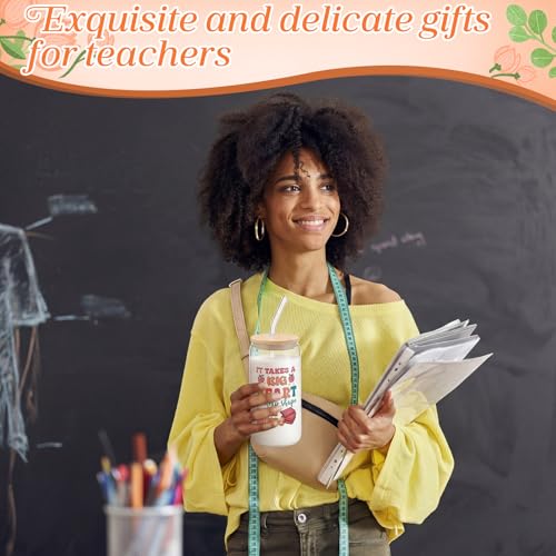 Amyhill Boho Teacher Appreciation Gifts 16oz Glass Cups with Lids & Straws