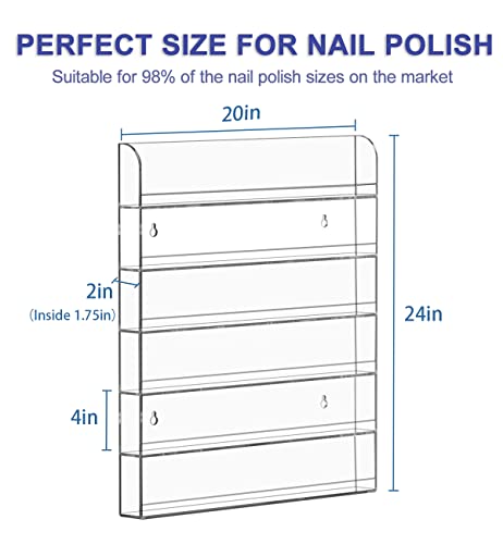 FEMELI 2 Pack 20x24 Inch Clear Acrylic Nail Polish Wall Racks - Easy Mount, Holds 120 Bottles Each