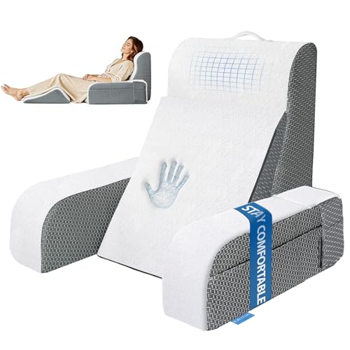 Kayfia White Gel Memory Foam Reading Pillow, 19-Inch Back Rest & Support