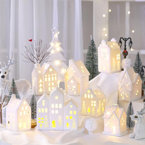 Cindeer Elegant 26-Piece White Ceramic Christmas Village Set